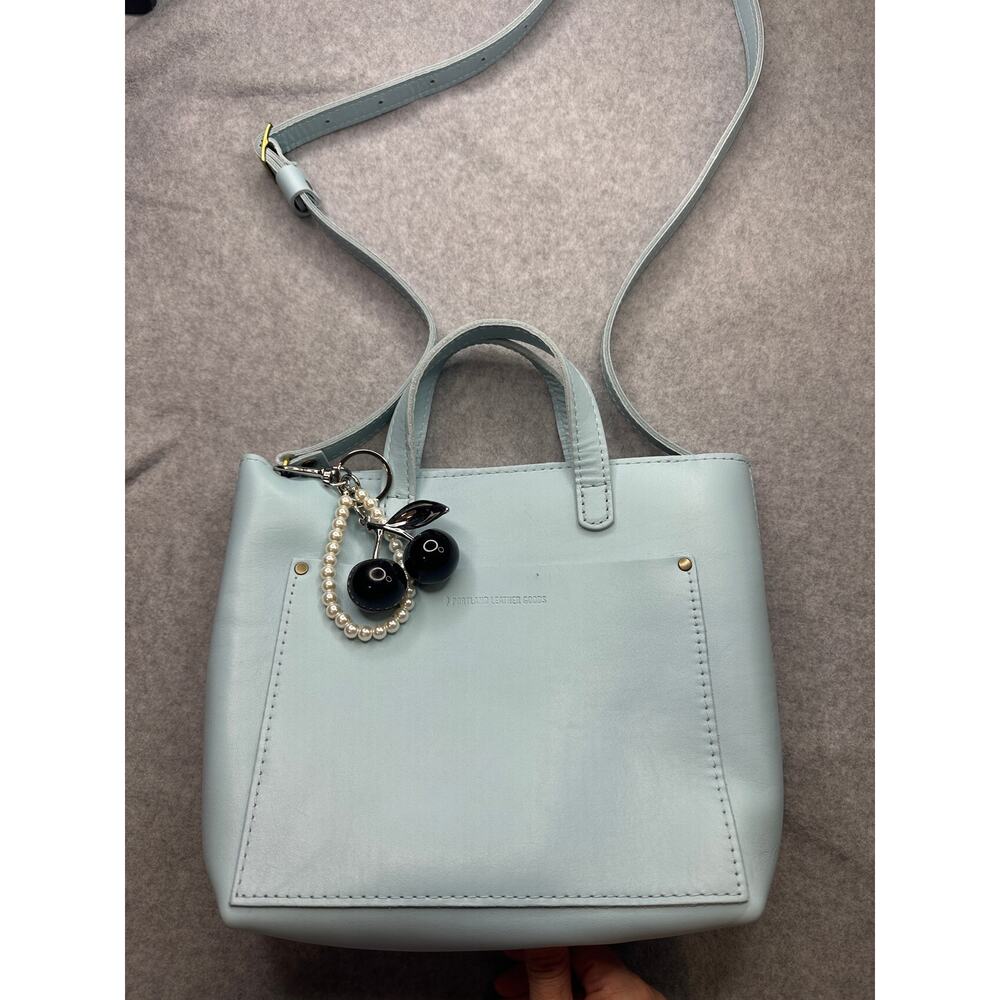 Light Blue Mini Crossbody Tote with Pearl Cherry Charm